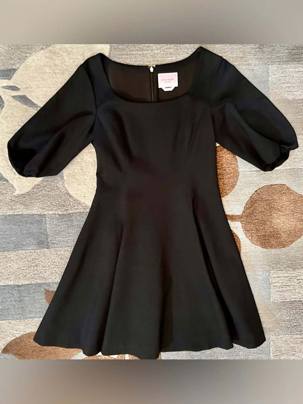 Kate Spade New York Ponte Puff Sleeve Fit & Flare LBD Black Mini Dress ZB14
